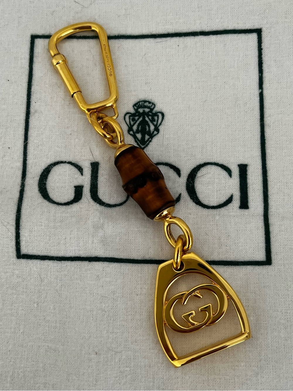 Rare Gucci Bamboo GG Logo Key Holder Bag Charm 1990s Vintage Collectible COA